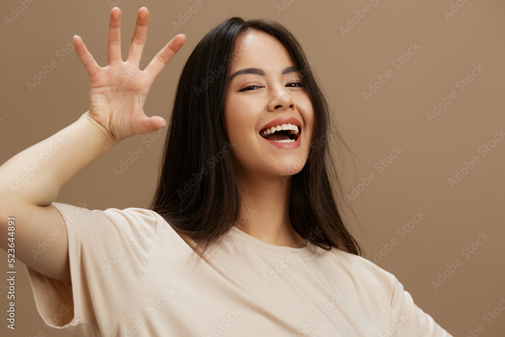 beautiful woman attractive look charmin in a t-shirt isolated background beautiful woman attractive look charmin in a t-shirt isolated background