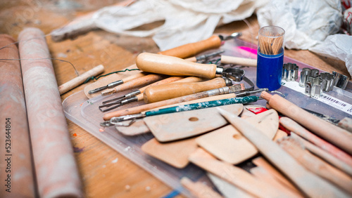 close up of tools on wood