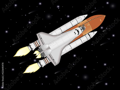 Obraz na płótnie Space shuttle flight in outer space. Vector illustration. w salonie