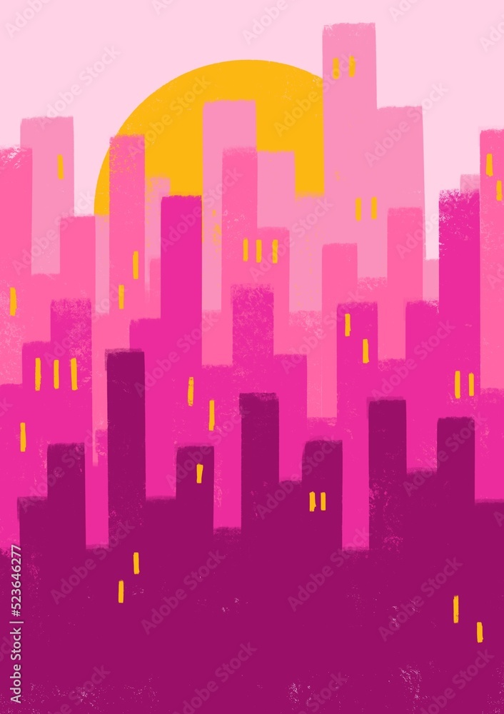 Big pink city illustration. Illustration for background and wallpaper.
