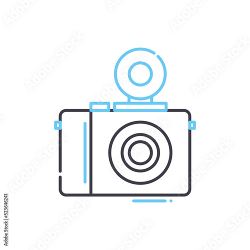 compact camera with flash line icon, outline symbol, vector illustration, concept sign