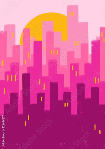 Big pink city illustration. Illustration for background and wallpaper.