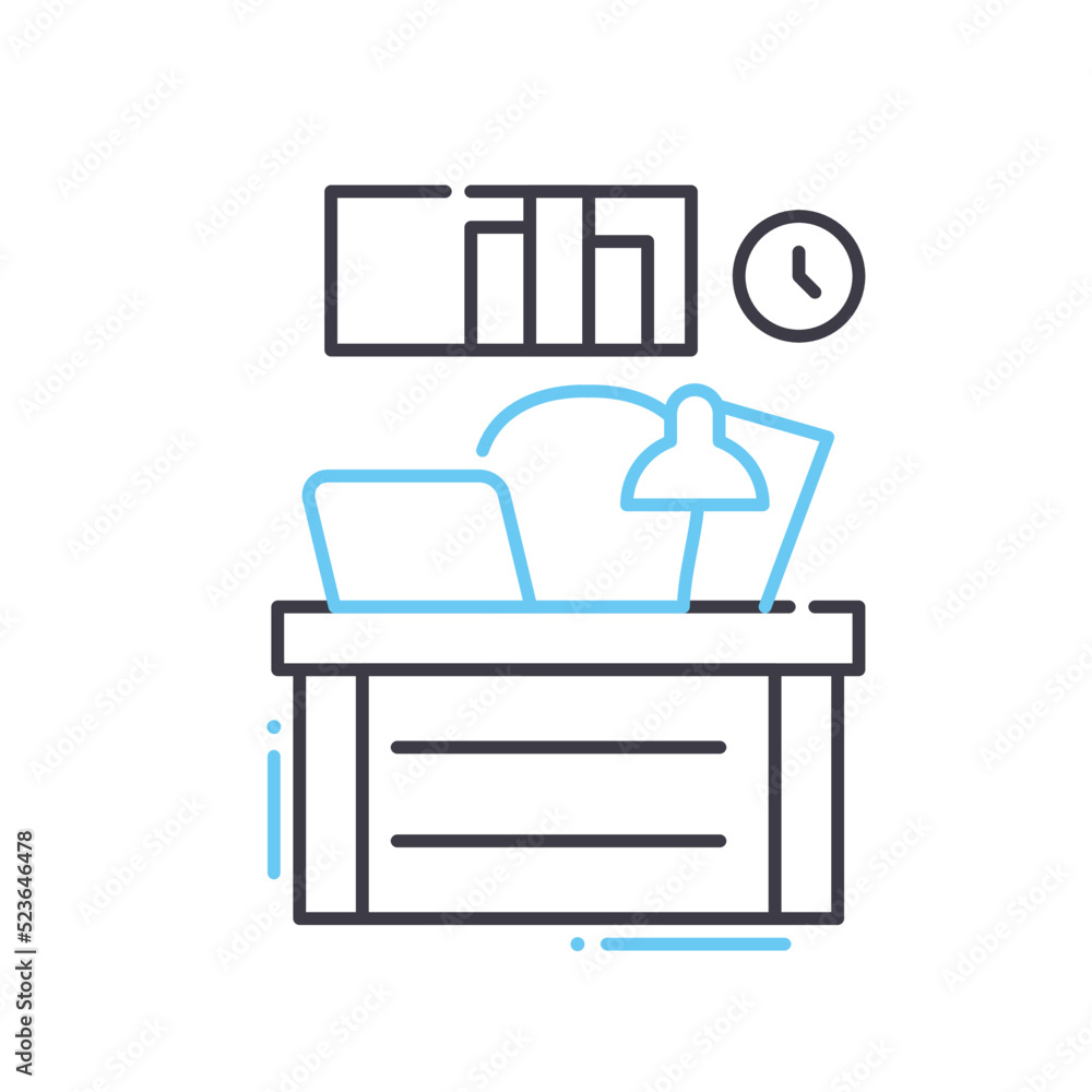 desk work line icon, outline symbol, vector illustration, concept sign desk work line icon, outline symbol, vector illustration, concept sign