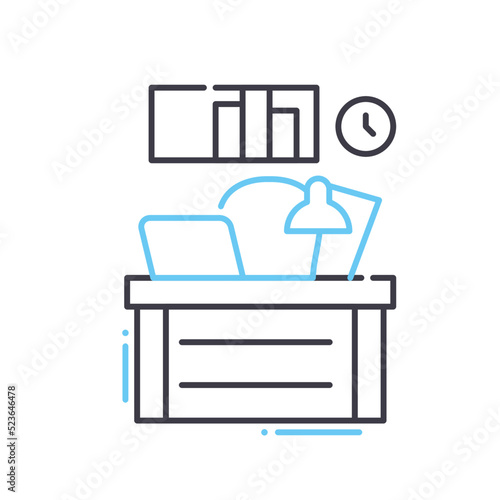 desk work line icon, outline symbol, vector illustration, concept sign