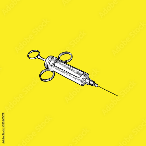 Illustration of Syringe. Hand drawn. Vintage Style