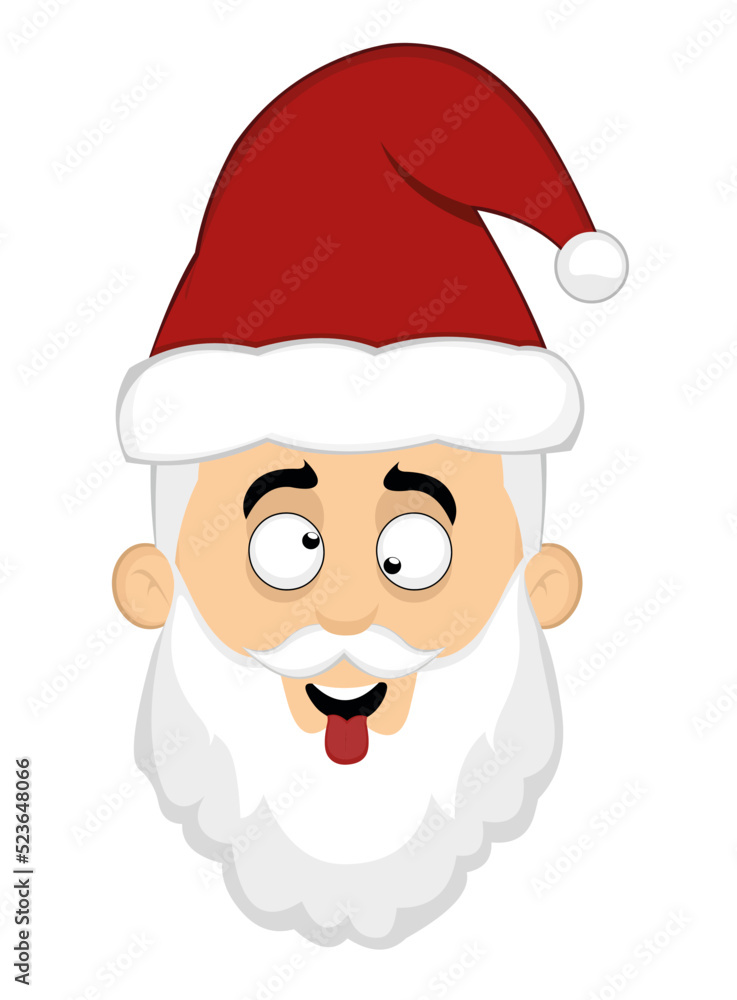Vector illustration of the face of a cartoon santa claus with a crazy expression
