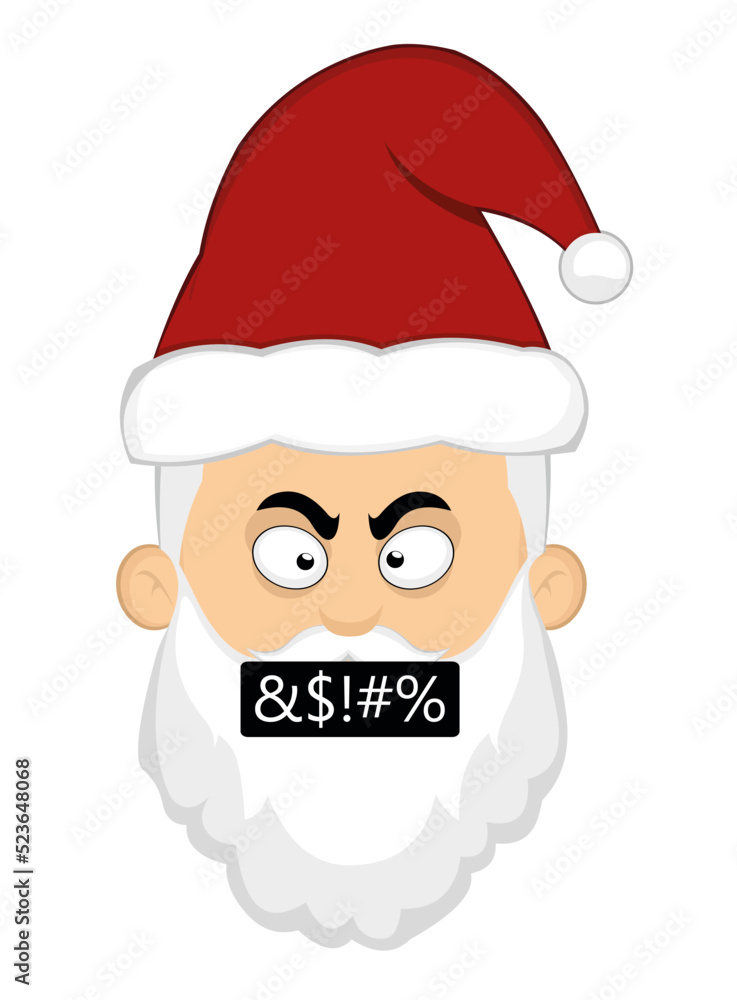Vector illustration of the face of a cartoon Santa Claus with an angry expression and a censored insult in his mouth
Vector illustration of the face of a cartoon Santa Claus with an angry expression and a censored insult in his mouth