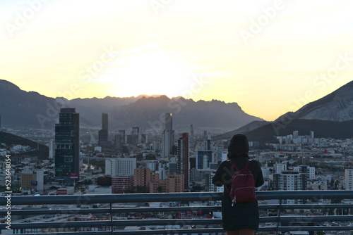 Sunset at a viewpoint with a view of the city of Monterrey