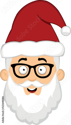 Vector illustration of the face of a cartoon santa claus with nerd glasses