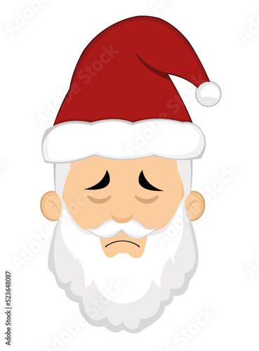 Vector illustration of a cartoon santa claus face with a sad expression