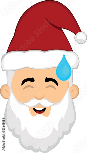 Vector illustration of the face of a cartoon santa claus with an expression of shame and a drop of sweat on his head