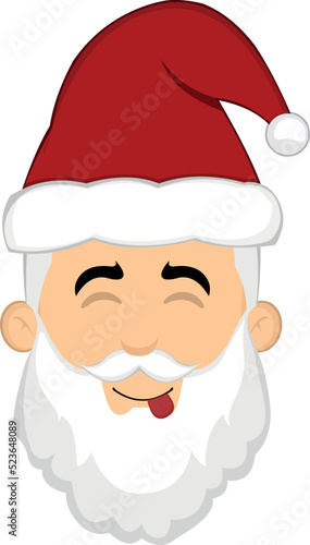 Vector illustration of the face of a cartoon santa claus with a yummy expression that delicious