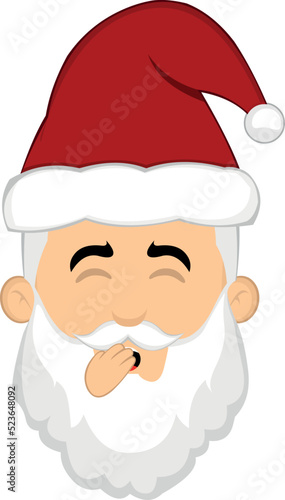 Vector illustration of the face of a cartoon Santa Claus yawning with his hand on his mouth