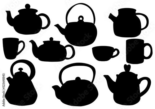 Set teapot kettle cups for stickers and wrapping paper and clothes print and notebooks and hone decorations