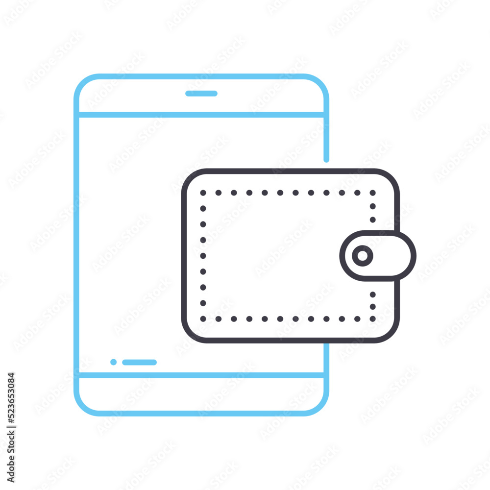digital wallet line icon, outline symbol, vector illustration, concept sign digital wallet line icon, outline symbol, vector illustration, concept sign