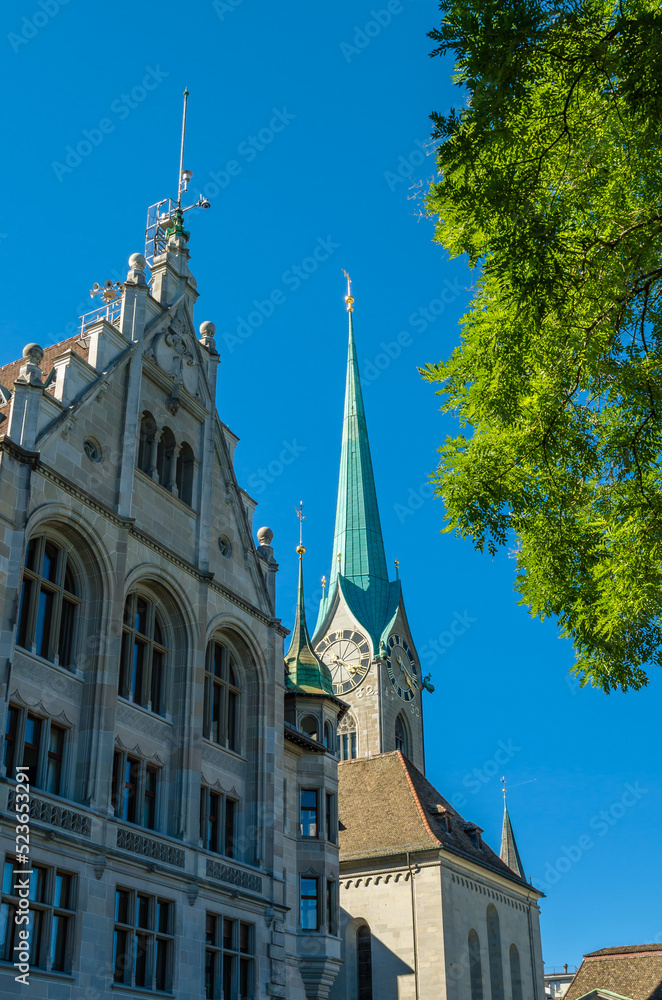 View of Fraumunster church in Zurich, Switzerland