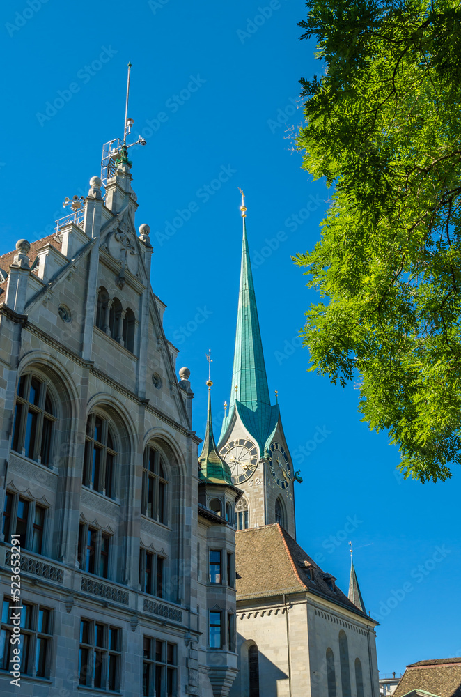 View of Fraumunster church in Zurich, Switzerland View of Fraumunster church in Zurich, Switzerland