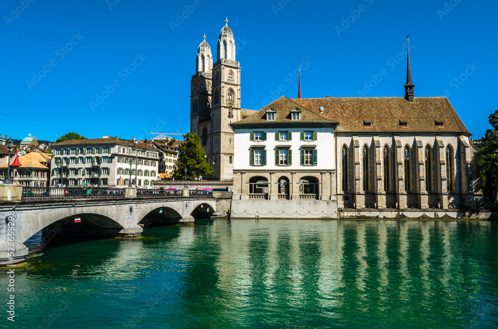 Naklejka premium Grossmunster cathedral in Zurich, Switzerland