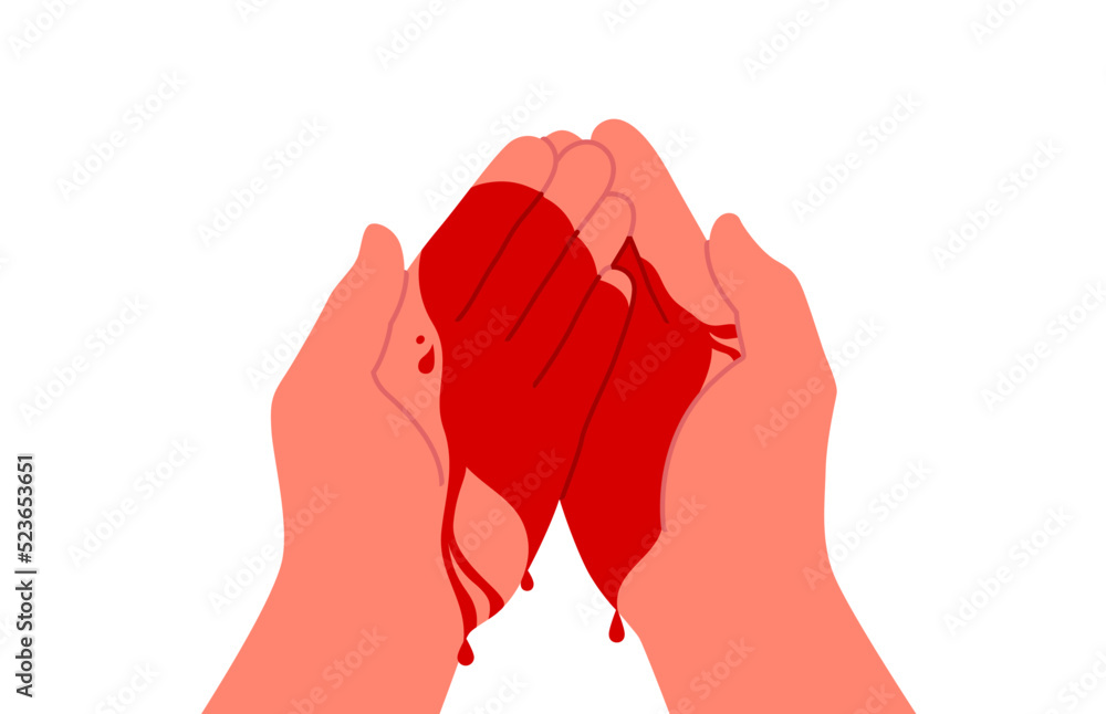 Two open palms covered in blood top view vector illustration Two open palms covered in blood top view vector illustration