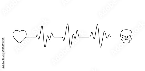 The heartbeat wave goes from the heart to the skull vector illustration concept