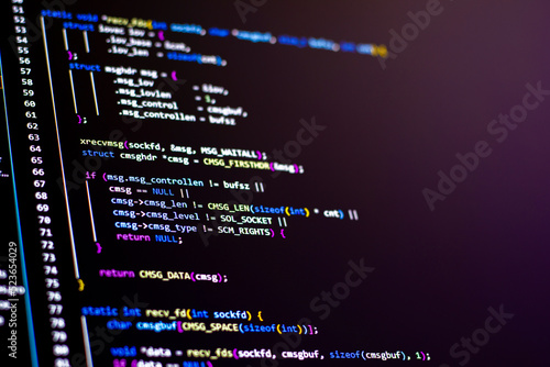 Code background. Android application programming code with Java language coding is on the screen.