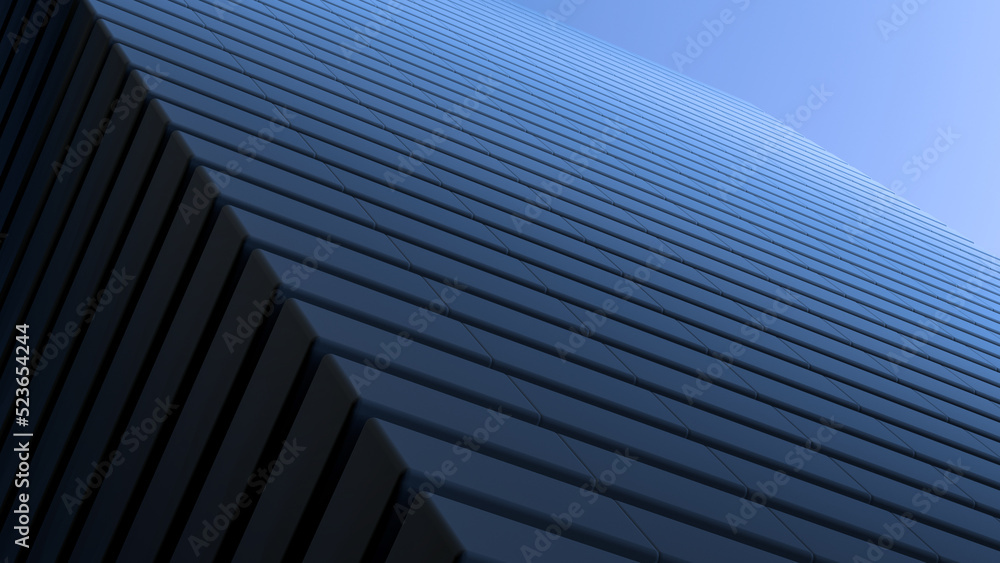 Architectural building design. Dark blue modern construction, building, house modern exterior. Skyscraper, high-rise futuristic building. 3D render. Architectural building design. Dark blue modern construction, building, house modern exterior. Skyscraper, high-rise futuristic building. 3D render.