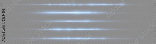 Horizontal light rays, glow speed line, flash blue