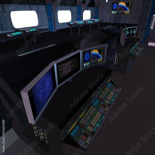 3D-illustration of the command room in a science fiction starship