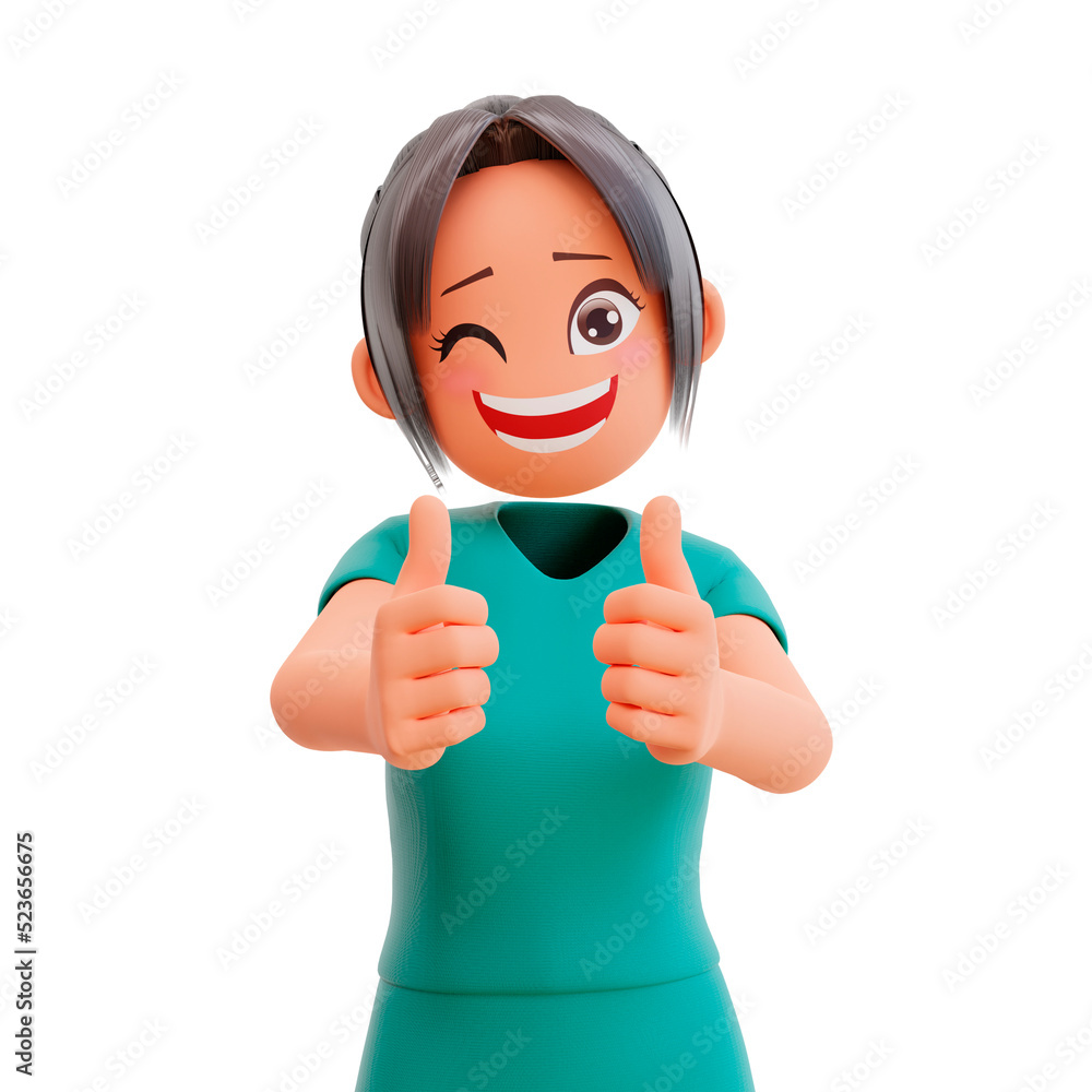 3d render cute nurse showing thumbs up 3d render cute nurse showing thumbs up