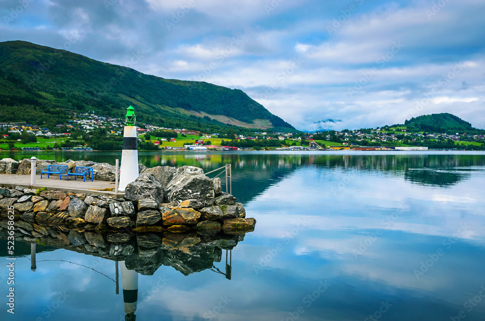 Panoramic view of beautiful city Orsta, Norway