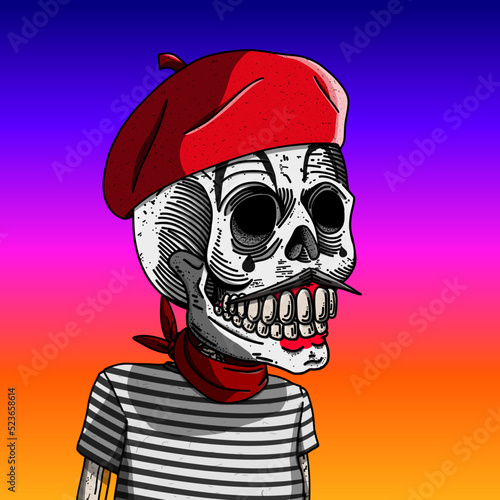 Calavera mexicana con personalidad única. inspirada en un mimo francés.