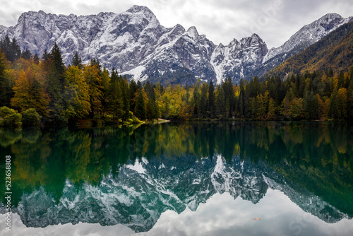 Lower lake of Fusine in Julian Alps Italy
