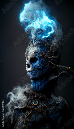 Fotografie, Obraz character design dark arcanist blue lightning blue mis Digital Art Illustration