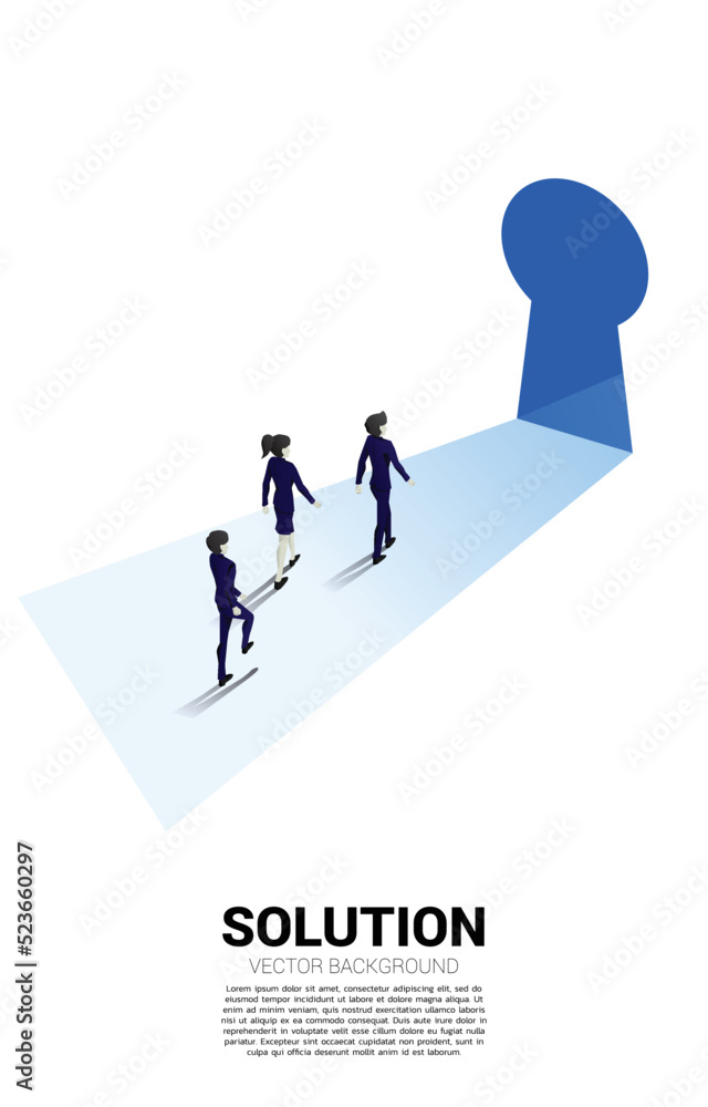 Silhouette of businessman team walking to exit door key hole. Concept of business challenge and teamwork. Silhouette of businessman team walking to exit door key hole. Concept of business challenge and teamwork.