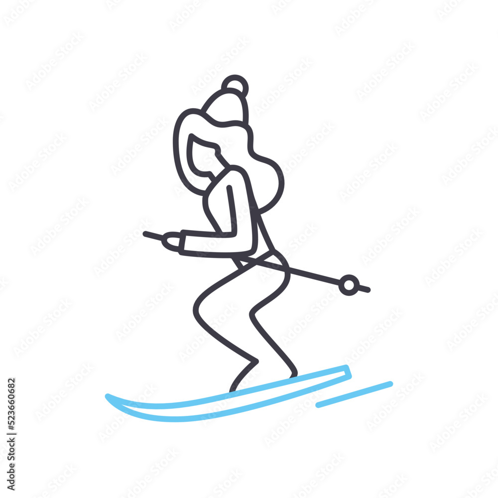cross-country skiing line icon, outline symbol, vector illustration, concept sign