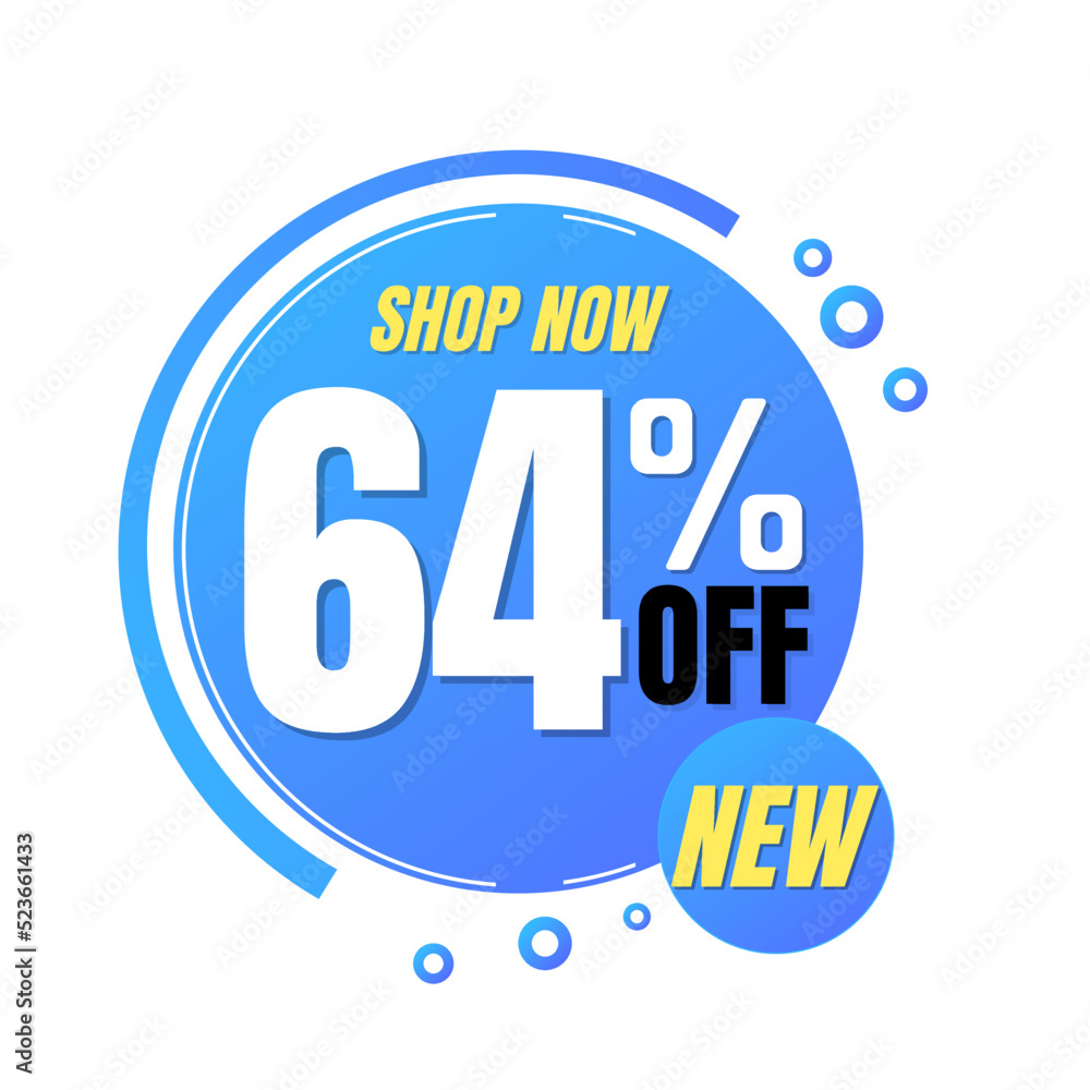 64% off, shop now, super discount with abstract blue and yellow sale design, vector illustration.percent offer, Sixty four 64% off, shop now, super discount with abstract blue and yellow sale design, vector illustration.percent offer, Sixty four