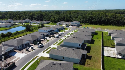 Aerial Drone photo of neighborhood of new house construction near Tampa Florida