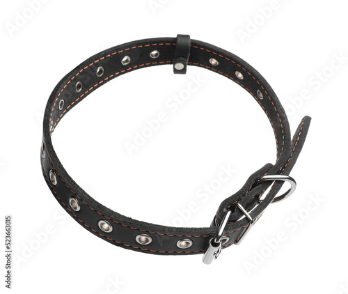 Black leather dog collar isolated on white