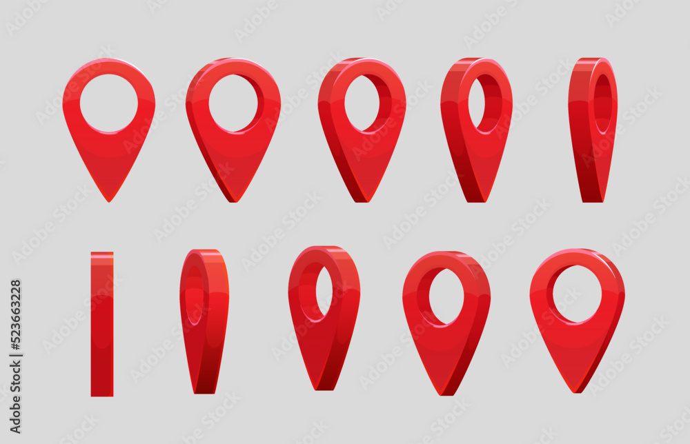 3d locator pin animated game or travel map sprite. Vector rotation of red  point for animation, ui graphic object for application. Destination,  navigation or direction sign, geolocation position symbol Stock Vector |