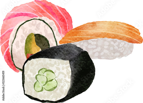 Watercolor Sushi Japanese Food Illustration