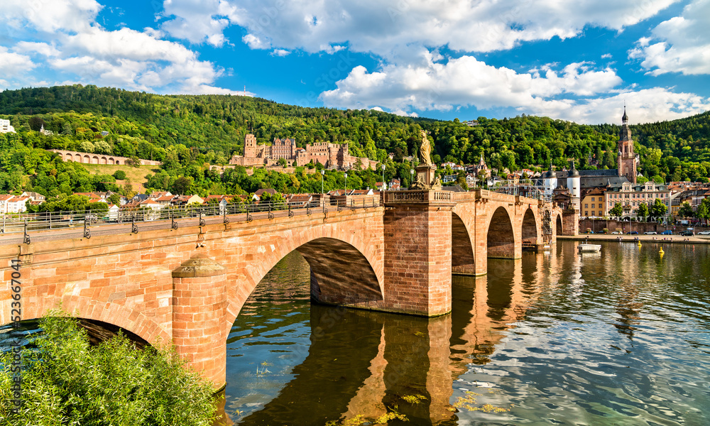 View of Heidelberg with the Old Bridge and the castle in Baden-Wurttemberg, Germany