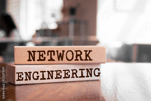 Wooden blocks with words 'Network Engineering'.