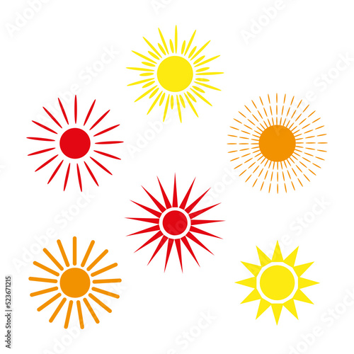 Sun set in retro style. Circle frame set. Vector illustration. Stock image. 