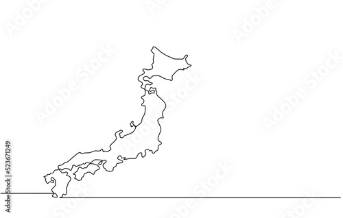 Continuous line drawing of Japan map. white background map for Education, Travel across cities in Japan, infographics, Science, Web Presentation isolated on white background