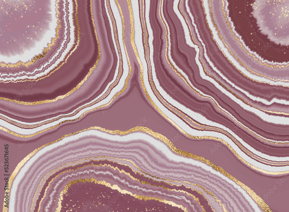 Agate stone background print with geode mineral texture and gold splatter. - obrazy, fototapety, plakaty 