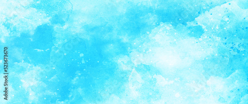 White and blue color frozen ice surface design abstract background. blue and white watercolor paint splash or blotch background with fringe bleed wash and bloom design.	