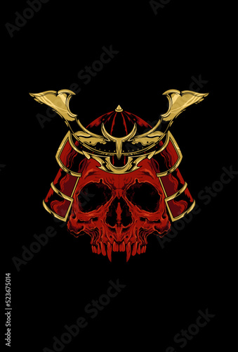Skull wearing samurai hat vector illustration
