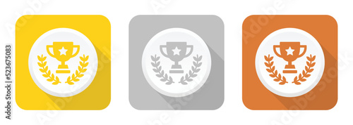 Winner prize web button gold, silver and bronze sign with trophy icon vector illustration.