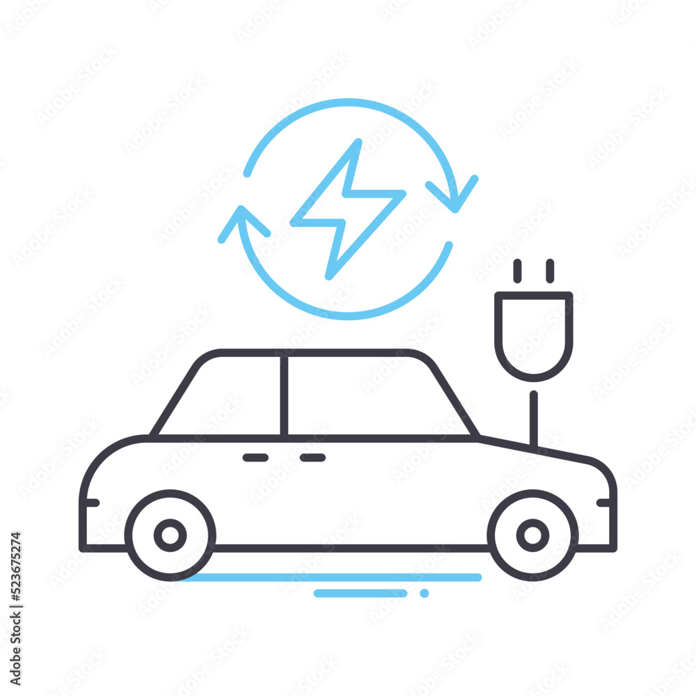 electric car line icon, outline symbol, vector illustration, concept sign electric car line icon, outline symbol, vector illustration, concept sign