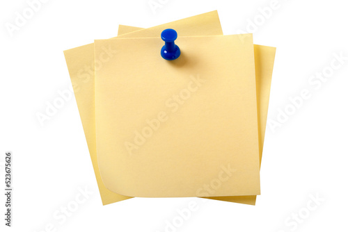 Untidy stack of yellow sticky post it note with pushpin isolated transparent background photo PNG file